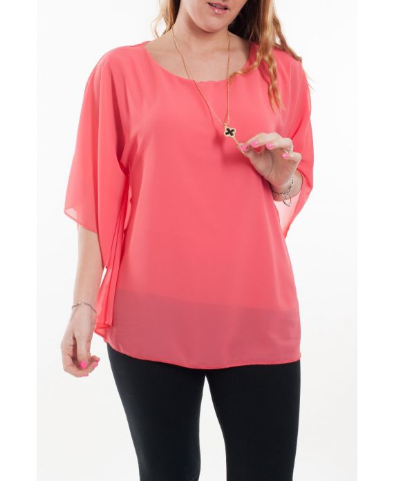 GRANDE TAILLE TUNIQUE VOILAGE + BIJOU 6059 CORAIL