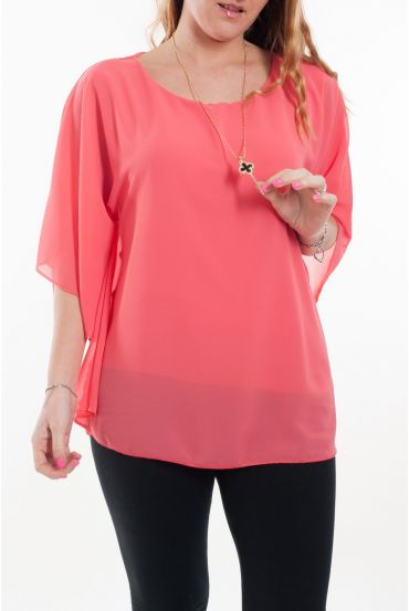 GRANDE TAILLE TUNIQUE VOILAGE + BIJOU 6059 CORAIL