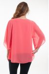 GRANDE TAILLE TUNIQUE VOILAGE + BIJOU 6059 CORAIL