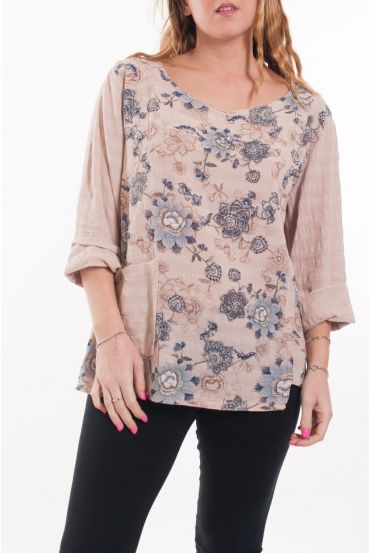 LARGE SIZE TUNIC PRINTED POCKET 6076 PINK