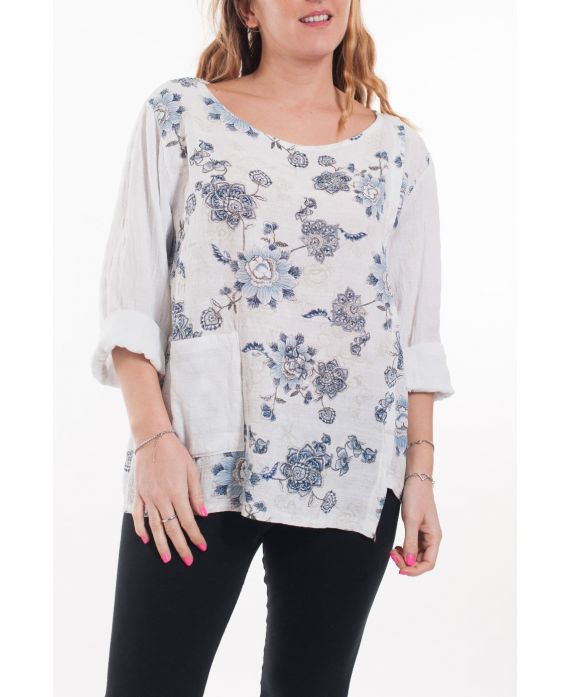 LARGE SIZE TUNIC PRINTED POCKET 6076 WHITE