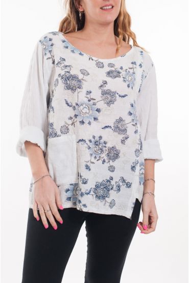 LARGE SIZE TUNIC PRINTED POCKET 6076 WHITE