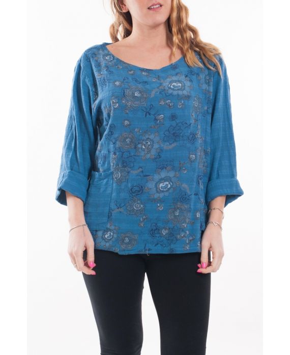 GRANDE TAILLE TUNIQUE IMPRIMEE POCHE 6076 BLEU