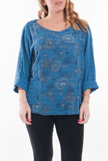 LARGE SIZE TUNIC PRINTED POCKET 6076 BLUE