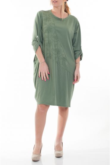 LARGE SIZE TUNIC DRESS 6050 MILITARY GREEN