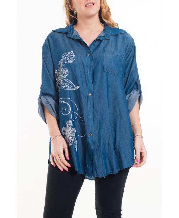 GRANDE TAILLE CHEMISE JEANS IMPRIME 6049 BLEU FONCE