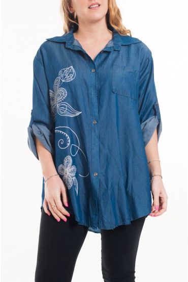 GROOT FORMAAT DENIM SHIRT PRINTS 6049 DONKER BLAUW