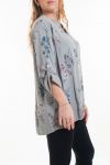 LARGE SIZE BLOUSE LINEN FLOWERS 6052 GRAY