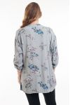 GROOT FORMAAT LINNEN BLOUSE BLOEMEN 6052 GRIJS