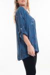 LARGE SIZE BLOUSE LINEN FLOWERS 6052 BLUE