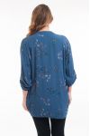 LARGE SIZE BLOUSE LINEN FLOWERS 6052 BLUE