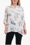 LARGE SIZE BLOUSE LINEN FLOWERS 6052 WHITE