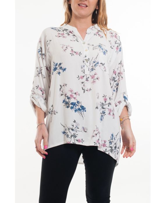 GROOT FORMAAT LINNEN BLOUSE BLOEMEN 6052 WIT