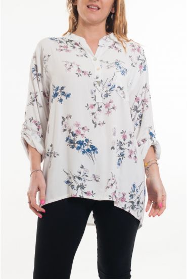 GROOT FORMAAT LINNEN BLOUSE BLOEMEN 6052 WIT