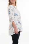 LARGE SIZE BLOUSE LINEN FLOWERS 6052 WHITE