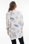 LARGE SIZE BLOUSE LINEN FLOWERS 6052 WHITE