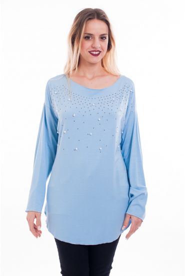 T-SHIRT PERLES 6040 AZUR