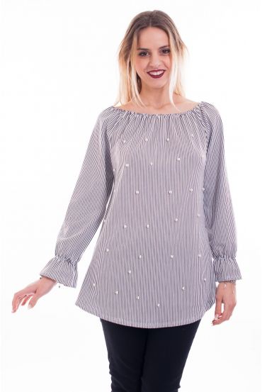 BLOUSE RAYEE KRALEN 7009 ZWART