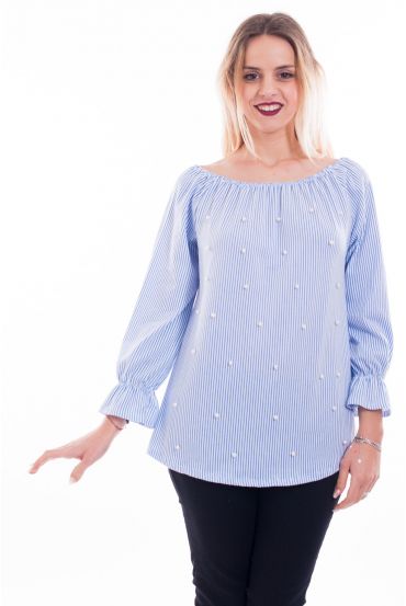 BLOUSE RAYEE KRALEN 7009 BLAUW