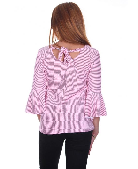 BLOUSE RAYEE DOS A NOUER 5078 ROUGE