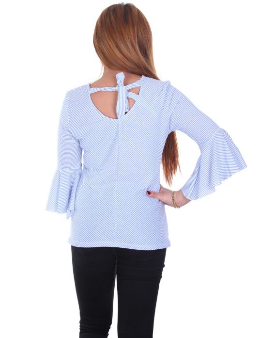 BLOUSE RAYEE DOS A NOUER 5078 BLEU