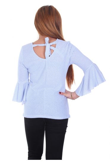 BLOUSE RAYEE DOS A NOUER 5078 BLEU