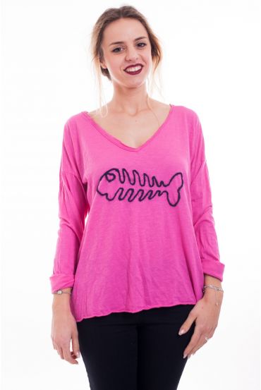 T-SHIRT DE PESCADO 6094 FUSHIA