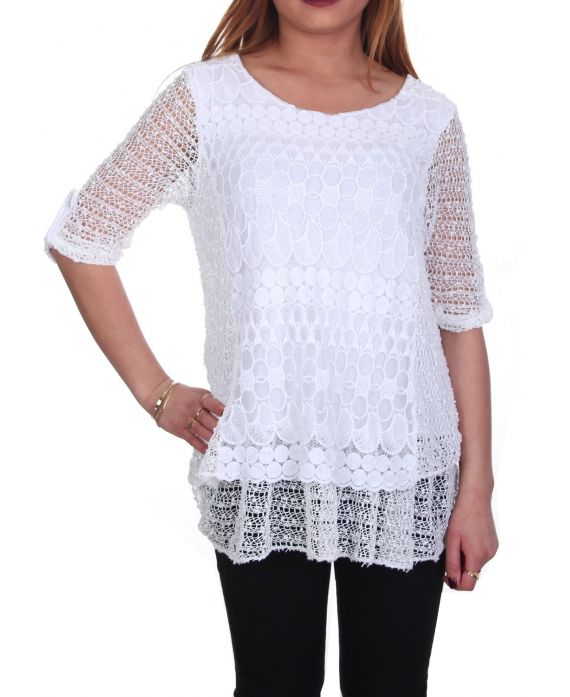 GRANDE TAILLE TUNIQUE MIX MATIERES 6057 BLANC