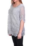 GRANDE TAILLE TUNIQUE MIX MATIERES 6057 GRIS