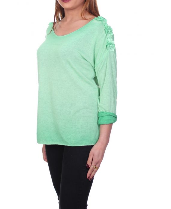 T-SHIRT EPAULES FLEURS 7017 VERT