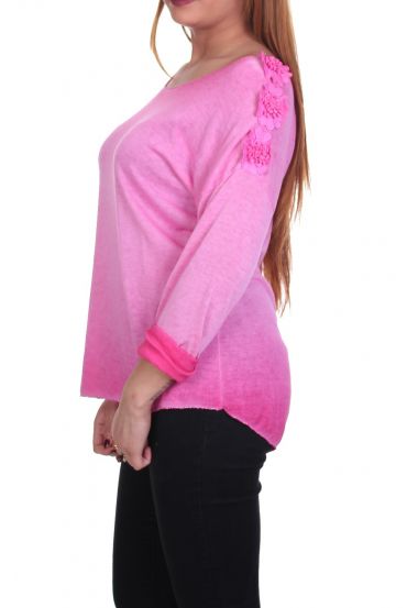 T-SHIRT EPAULES FLEURS 7017 FUSHIA