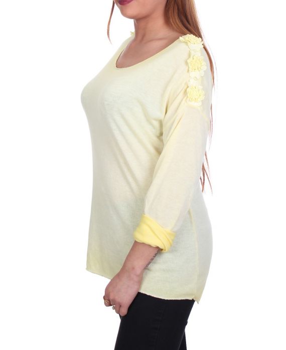 T-SHIRT EPAULES FLEURS 7017 JAUNE