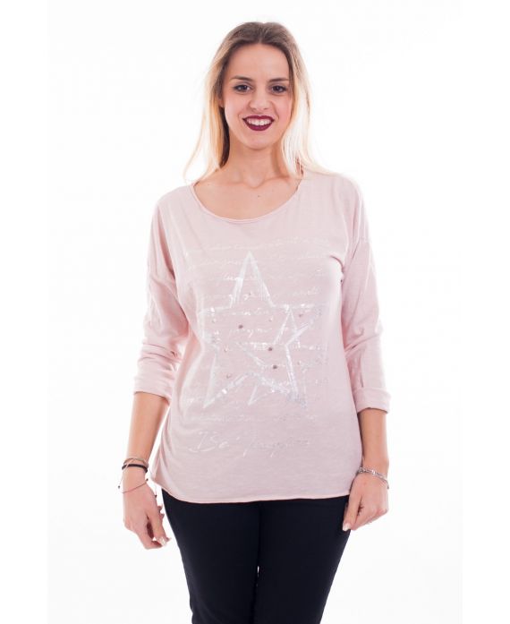 T-SHIRT MIT STERN 7002 ROSA