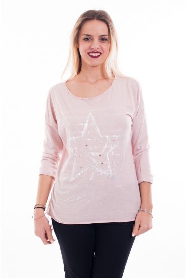 T-SHIRT MIT STERN 7002 ROSA