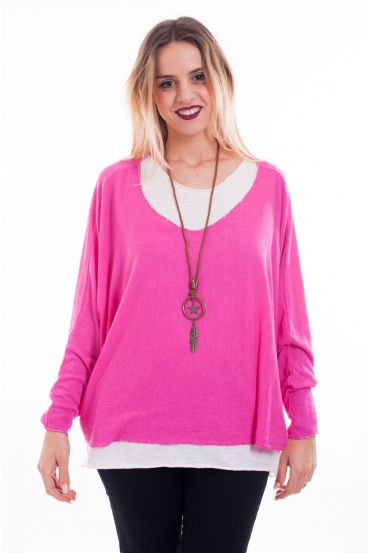 T-SHIRT 2 PEZZI + GIOIELLO 7006 FUSHIA