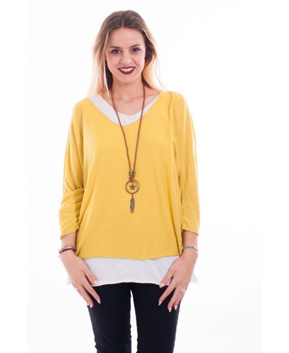 T-SHIRT 2 PIECES + BIJOU 7006 JAUNE