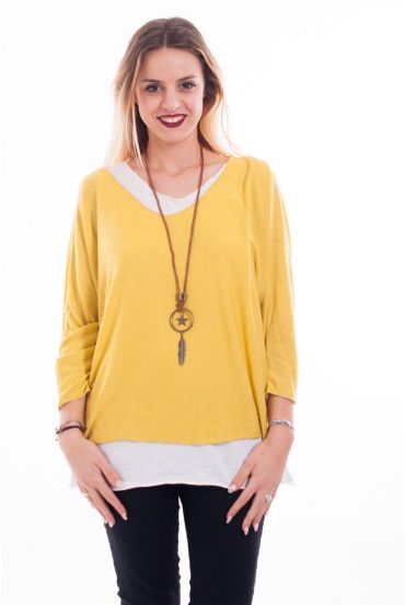 T-SHIRT 2 PIECES + BIJOU 7006 JAUNE