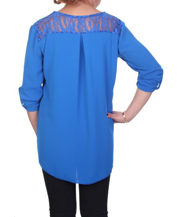 T-SHIRT met een RITS een BACK LACE C4011 ROYAL BLUE