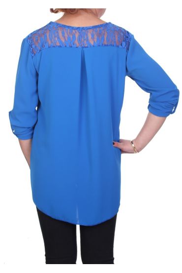 T-SHIRT met een RITS een BACK LACE C4011 ROYAL BLUE