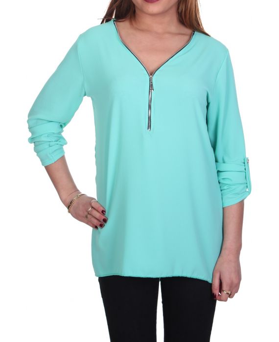 T-SHIRT met een RITS een BACK LACE C4011 PASTEL GROEN