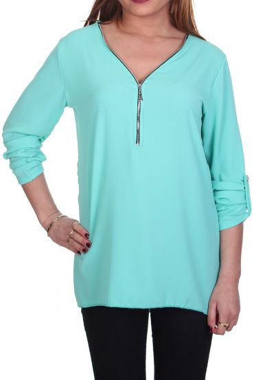 T-SHIRT ZIP POSTERIORE PIZZO C4011 VERDE PASTELLO