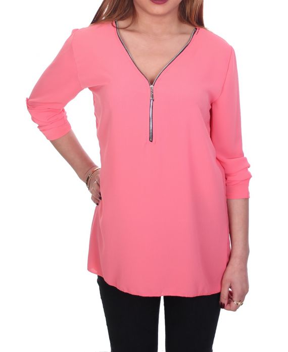 T-SHIRT ZIP POSTERIORE PIZZO C4011 CORALLO