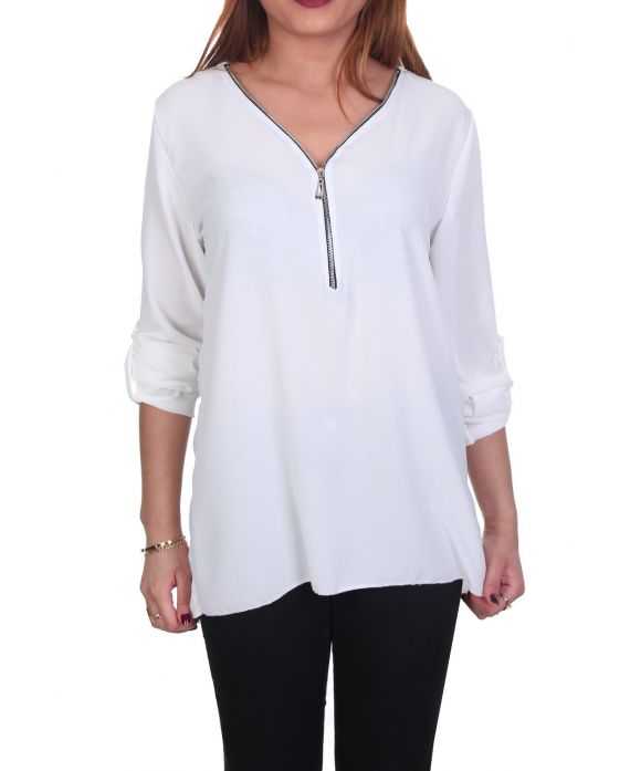 T-SHIRT ZIP POSTERIORE PIZZO C4011 BIANCO