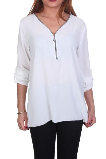 T-SHIRT ZIP POSTERIORE PIZZO C4011 BIANCO