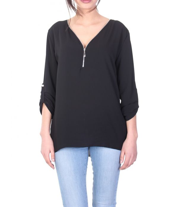 T-SHIRT ZIP POSTERIORE PIZZO C4011 NERO