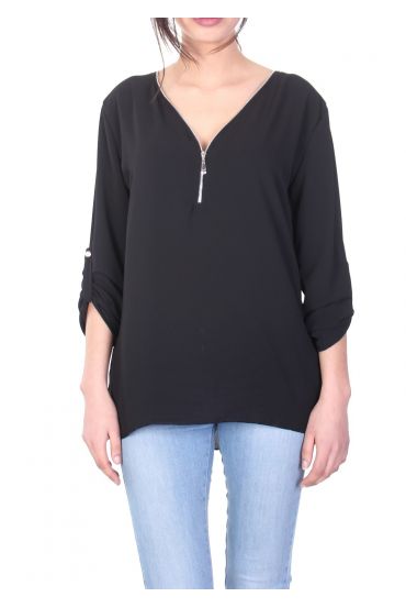 T-SHIRT ZIP POSTERIORE PIZZO C4011 NERO