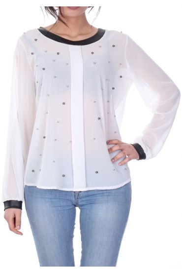 BLOUSE PERLES 7027 BLANC