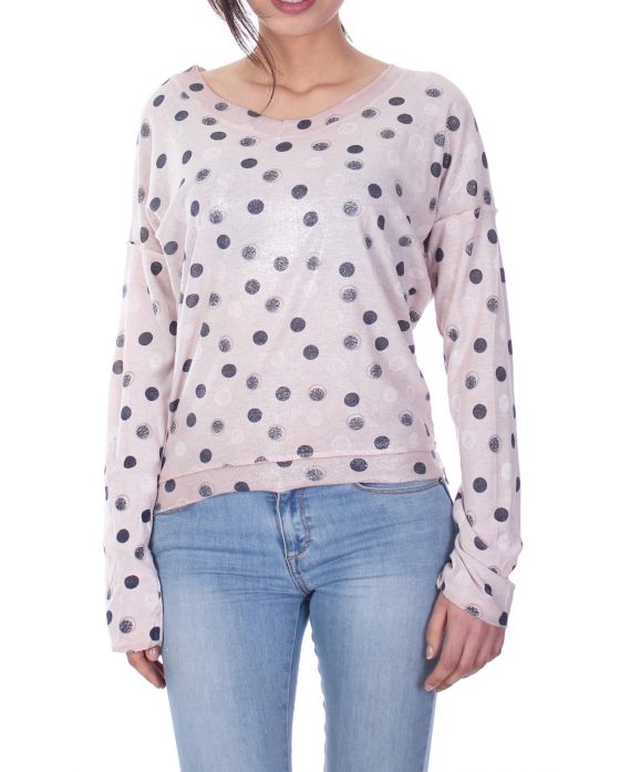 T-SHIRT A POIS EFFETTO METALISE 7034 ROSA