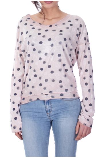 T-SHIRT A POIS EFFETTO METALISE 7034 ROSA