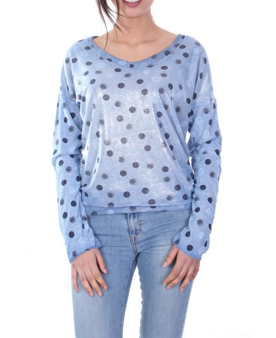 T-SHIRT A POIS EFFETTO METALISE 7034 BLU